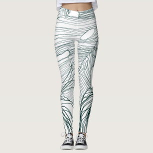 dark green & teal monstera leaves & lilies contour leggings