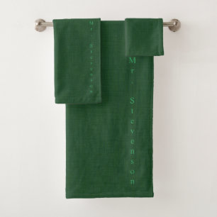 Dark green textured bath towel set