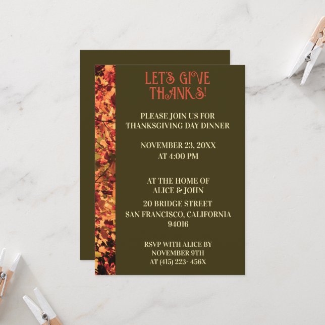 Dark Green Thanksgiving Dinner Autumn Feast  Invitation (Front/Back In Situ)