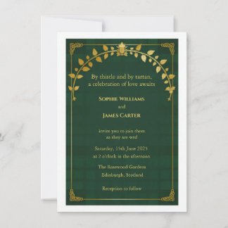 Dark Green Thistle Botanical Wedding Invitation