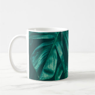 Dark green, tropical jungle foliage. coffee mug