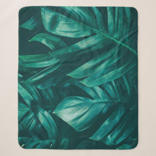 Dark green, tropical jungle foliage. sherpa blanket