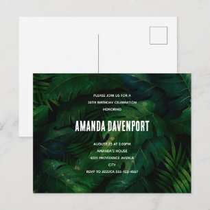 Dark Green Tropical Leaves Birthday Invitation Postcard