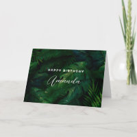 Dark Green Tropical Leaves Pattern Birthday