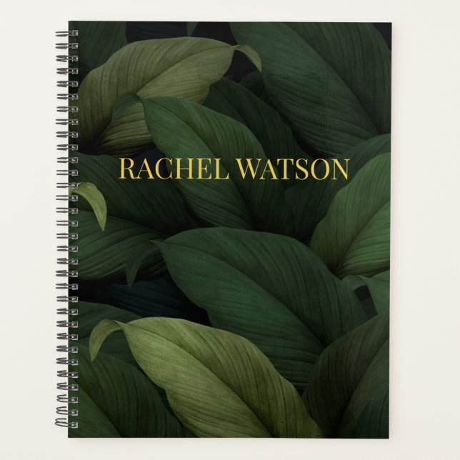 Dark Green Tropical Leaves Planner (Front)