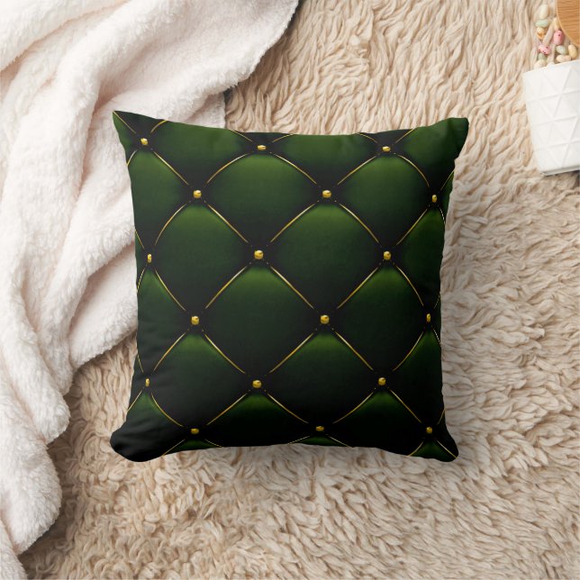 Dark Green Tufted Leather Look Print Thow Pillow (Blanket)