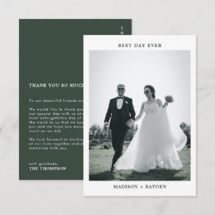 Dark Green Typography Photo Wedding Thank You Card