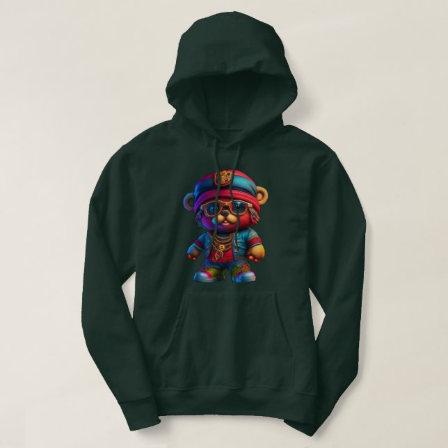 Dark Green unisex hoodie with gangta teddy (Design Front)