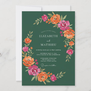 Dark Green Vibrant Bohemian Wedding Invitation