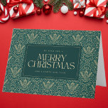 Dark Green Vintage Christmas Candle Card<br><div class="desc">This elegant vintage Christmas Card design features a deep dark green background adorned with intricate gold candle patterns, perfect for spreading holiday cheer. The bold "Merry Christmas" message is framed within a classic box, making it ideal for sending festive wishes to family and friends. Whether you're celebrating with loved ones...</div>