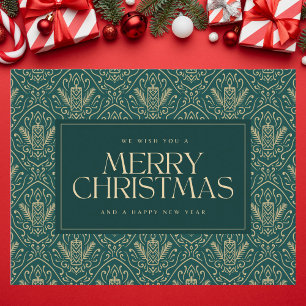 Dark Green Vintage Christmas Candle Postcard