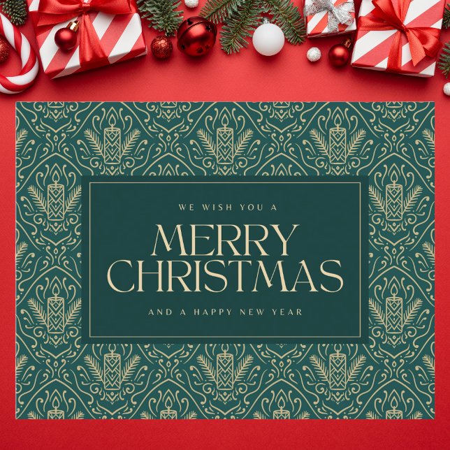 Dark Green Vintage Christmas Candle Postcard (Creator Uploaded)