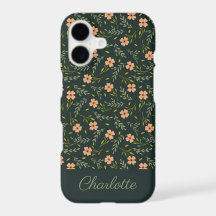 Dark Green Watercolor Floral Pastel Pattern