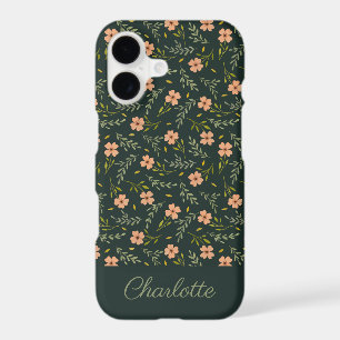 Dark Green Watercolor Floral Pastel Pattern