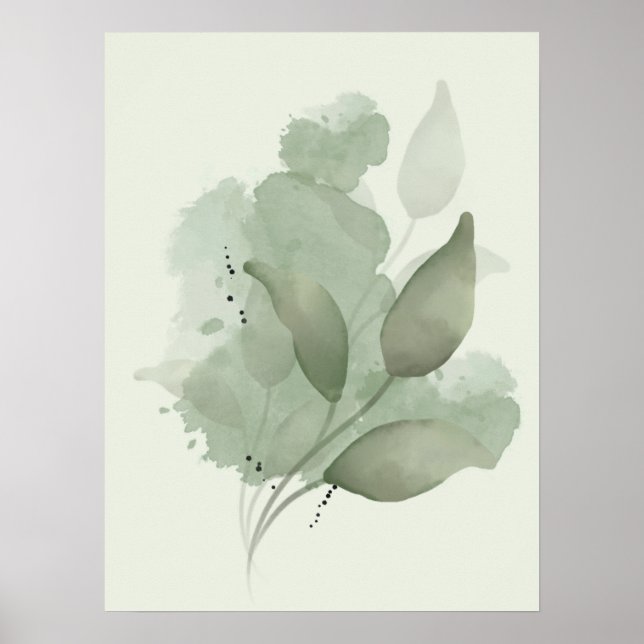 Dark Green Watercolor Leaf Poster (Front)