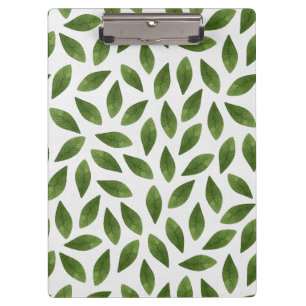 Dark Green Watercolor Leaves Pattern Clipboard