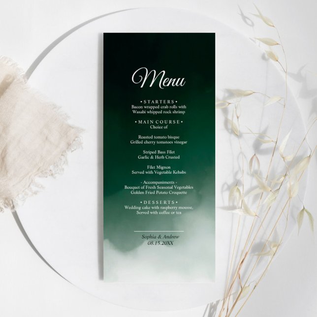 Dark Green Watercolor Modern Wedding Menu (Creator Uploaded)
