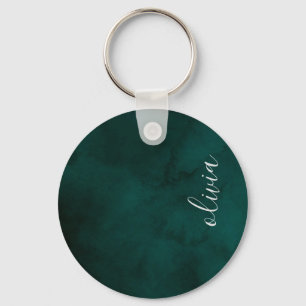Dark Green Watercolor Monogram Keychain 