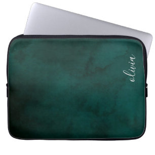 Dark Green Watercolor Monogram Laptop Sleeve 