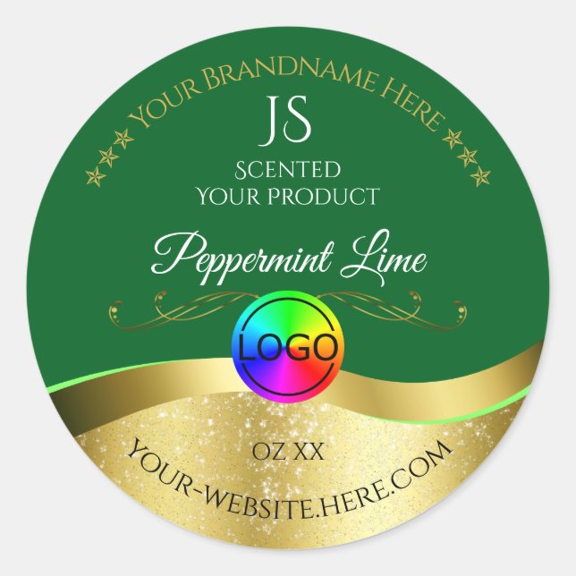 Dark Green Wavy Gold Logo Monogram Product Label (Front)