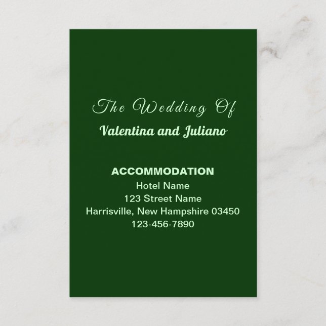Dark Green Wedding Accommodation Portrait Enclosure Card (Front)