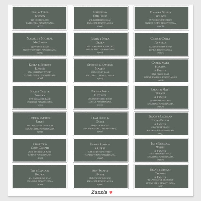 Dark Green | Wedding Guest Address Labels (Sheet)