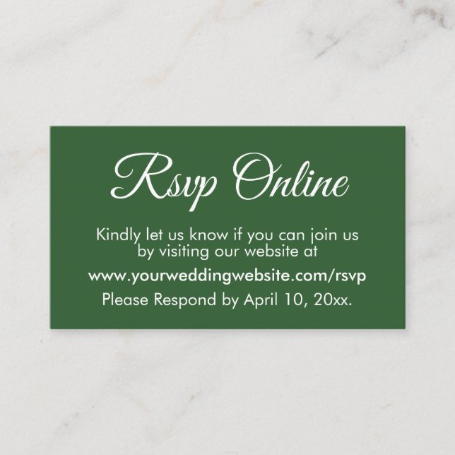 Dark Green Wedding RSVP Online Elegant Simple Enclosure Card (Front)