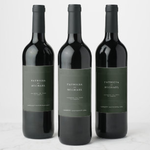 Dark green wedding simple elegant personalised wine label
