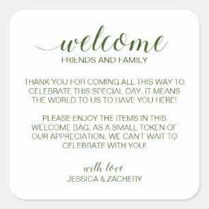 Dark Green Wedding Welcome Gift Bag Basket Square Sticker
