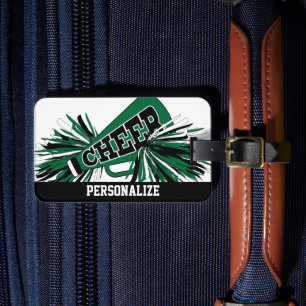 Dark Green, White and Black Cheerleader Megaphone Luggage Tag