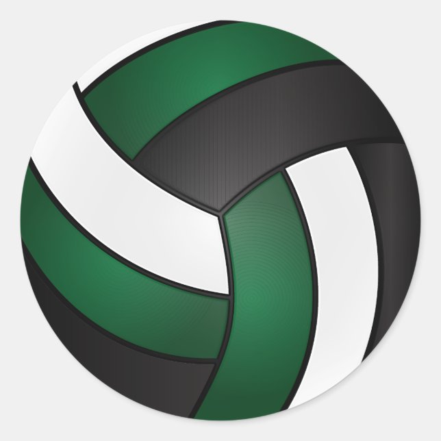 Dark Green, White and Black Volleyball Classic Round Sticker (Front)