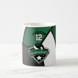 Dark Green, White and Black Volleyball Design Coffee Mug
