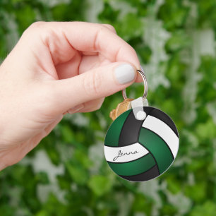 Dark Green, White and Black Volleyball Key Ring