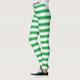 Dark Green, White and Pastel Green Stripes Leggings