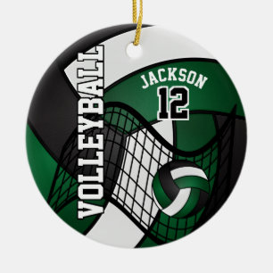 Dark Green, White & Black Volleyball 🏐 Ceramic Tree Decoration