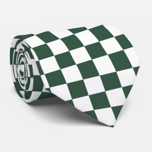 Dark green white check pattern tiled tie