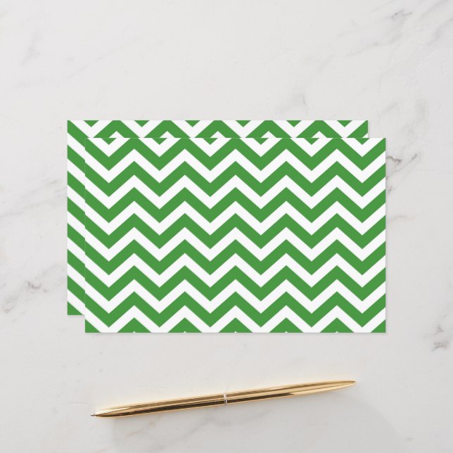 Dark Green & White Chevron Wedding Cardstock (Front/Back In Situ)