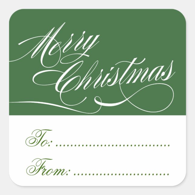 DARK GREEN WHITE CHRISTMAS GIFT TAG STICKERS (Front)