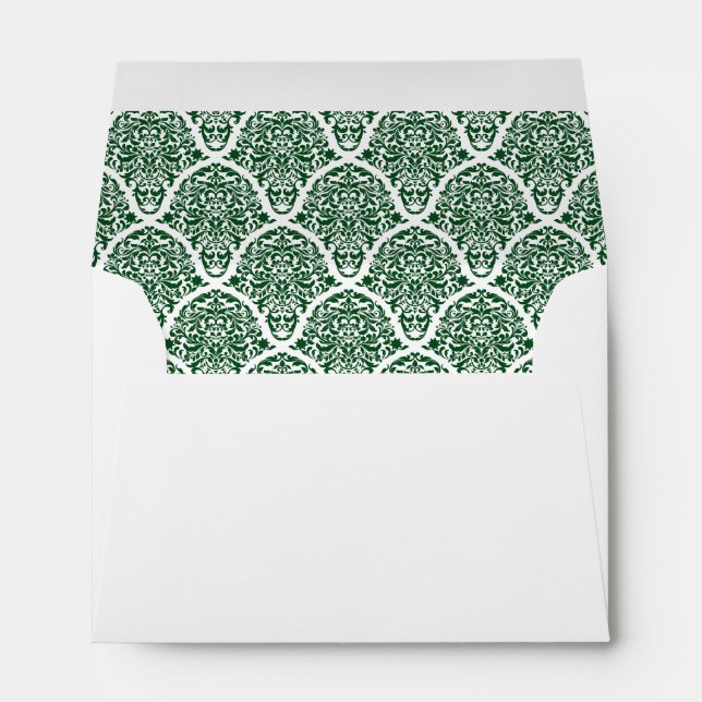 Dark Green White Damask Lined Wedding Envelopes (Back (Bottom))
