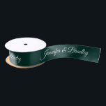 Dark Green White Elegant Wedding Personalised Name Satin Ribbon<br><div class="desc">Dark Green White Elegant Wedding Personalised Name Custom Satin Ribbon features your personalised names in elegant white calligraphy script on a dark green background. Personalised by editing the text in the text boxes. Designed by ©Evco Studio www.zazzle.com/store/evcostudio</div>
