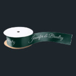 Dark Green White Elegant Wedding Personalised Name Satin Ribbon<br><div class="desc">Dark Green White Elegant Wedding Personalised Name Custom Satin Ribbon features your personalised names in elegant white calligraphy script on a dark green background. Personalised by editing the text in the text boxes. Designed by ©Evco Studio www.zazzle.com/store/evcostudio</div>