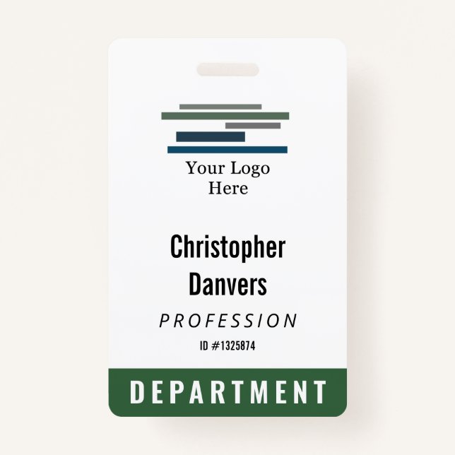 Dark Green White Employee ID Large Logo Badge ID Badge (Front)
