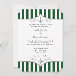 Dark Green White Grey Nautical Wedding Invitation