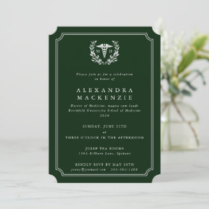 Dark Green/White MD Doctor Caduceus Graduation Invitation