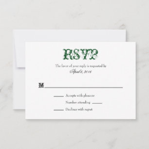 Dark Green White Plain Simple Wedding RSVP Cards