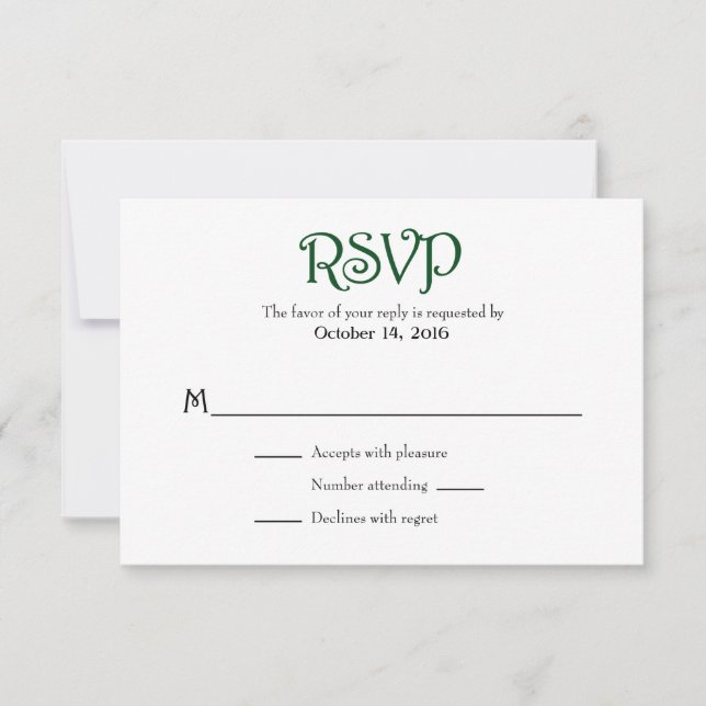 Dark Green White Plain Simple Wedding RSVP Cards (Front)