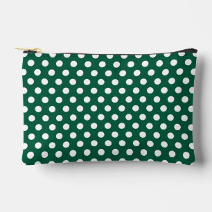 Dark green White polka dots retro pattern Accessory Pouch