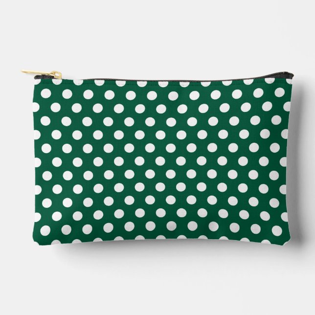 Dark green White polka dots retro pattern Accessory Pouch (Front)