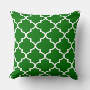 Dark Green White Quatrefoil Lattice Pillow