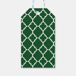 Dark Green White Quatrefoil Moroccan Pattern Gift Tags